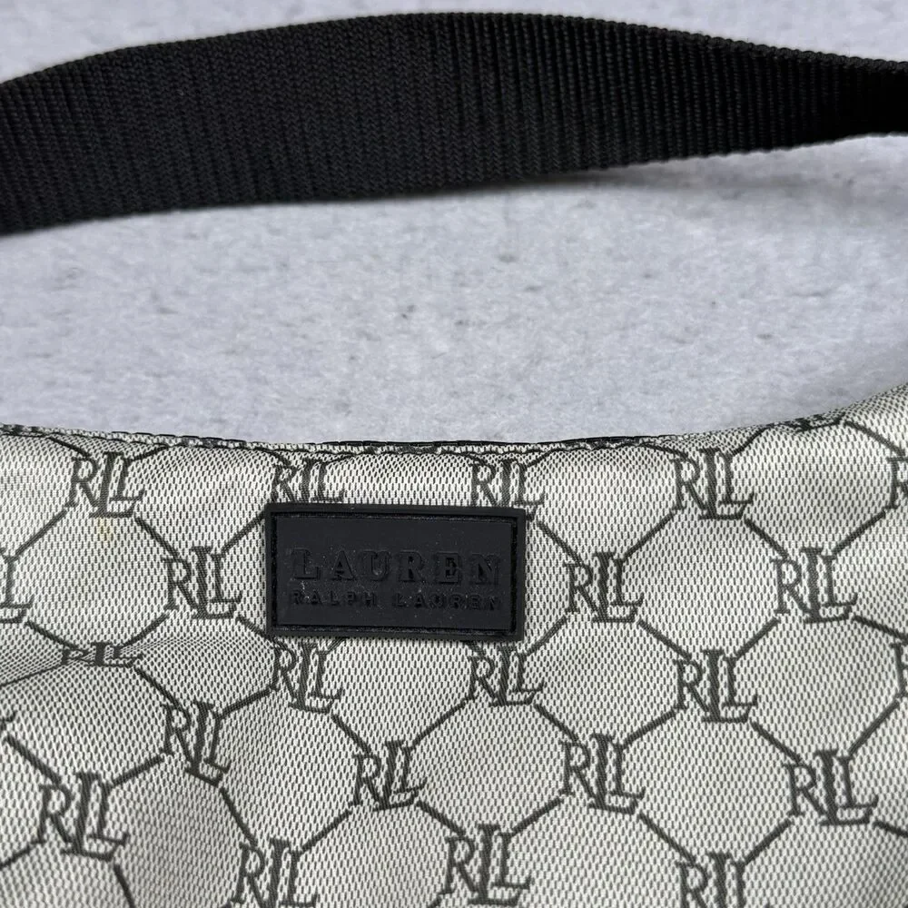 Lauren Ralph Lauren Monogram Nylon Shoulder Bag Beige Tan Baguette Purse
